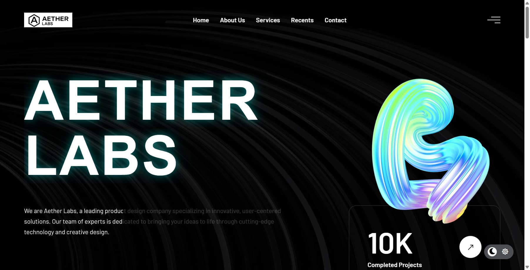 Aether Labs Studios website